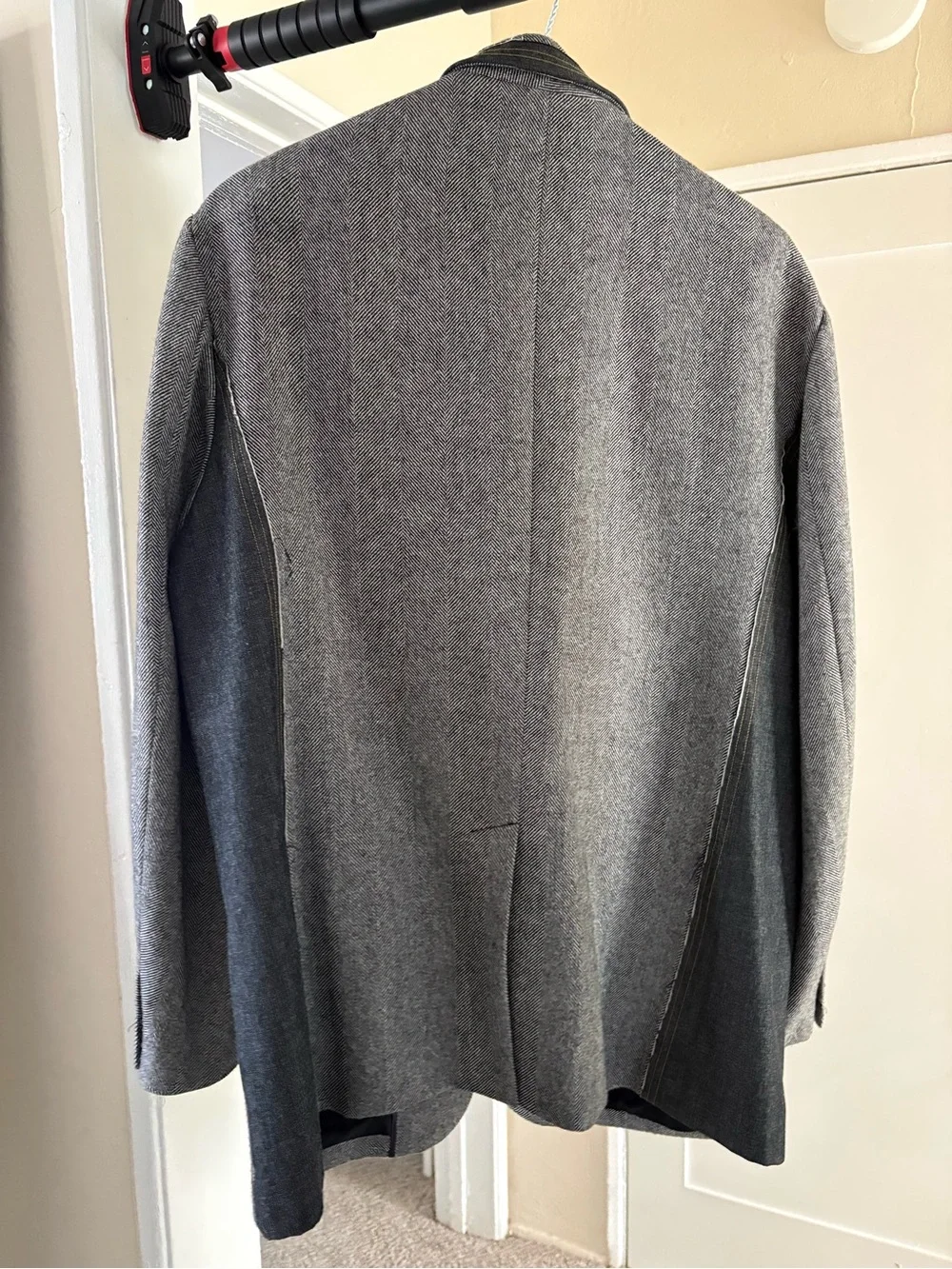 Mark Eckō Cut & Sew Men's Grey Herringbone Blazer with Dark Trim